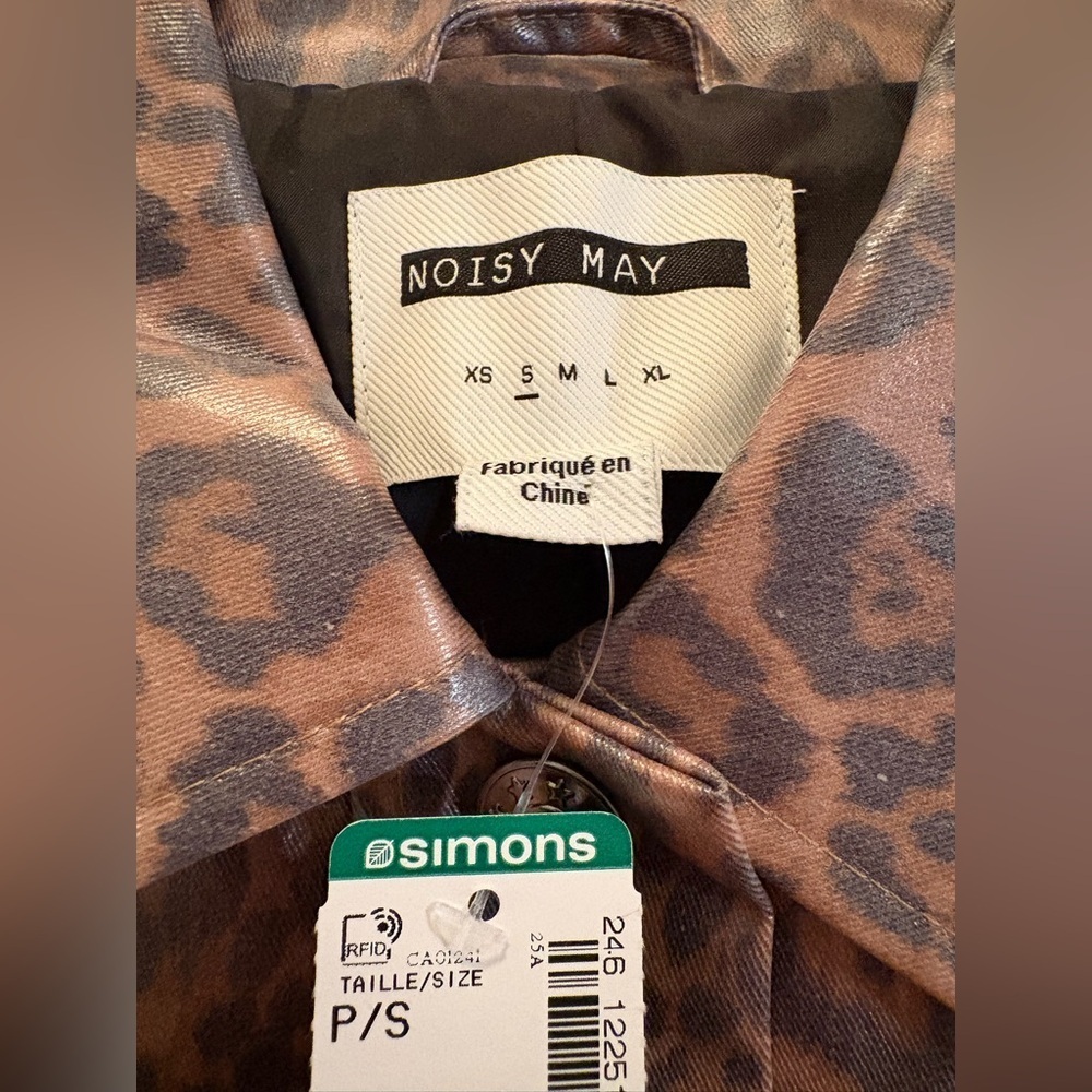 Noisy May Leopard Shiny Canvas Long Coat – Size Small (NWT) - Picture 9 of 16